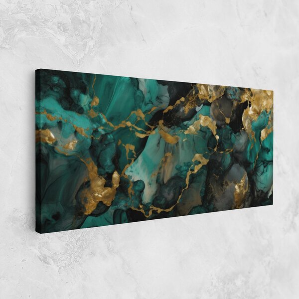 Tablou Canvas, 40x80cm, Dormitor si Living, Abstracte, Marble, Dark Green Golden Marble