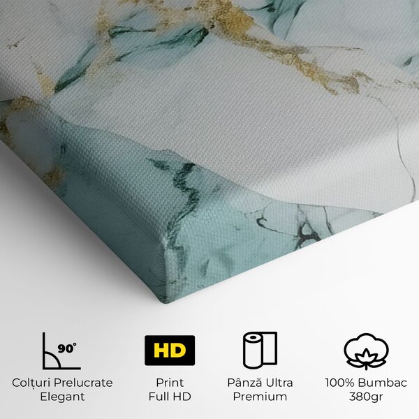 Tablou Canvas, 40x80cm, Dormitor si Living, Abstracte, Marble, Light Green Gold Line