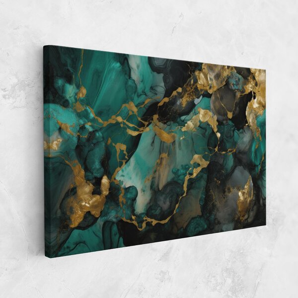 Tablou Canvas, 20x30cm, Dormitor si Living, Abstracte, Marble, Dark Green Golden Marble