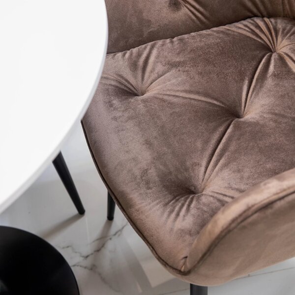 Set masa Innsbruck, DENVER, blat alb si picior negru cu 3 scaune Tokyo maro, forma rotunda, 80x73 cm