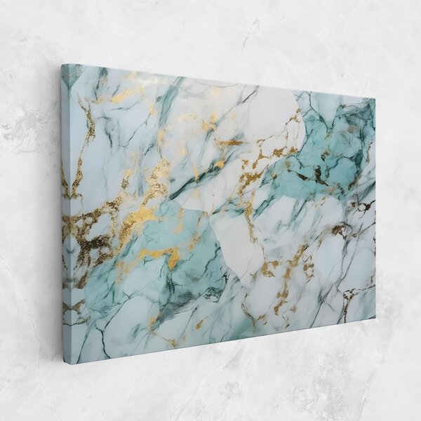 Tablou Canvas, 20x30cm, Dormitor si Living, Abstracte, Marble, Light Green Gold Line