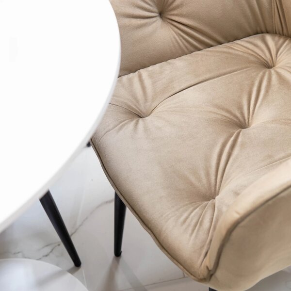 Set masa Innsbruck, DENVER, blat alb si picior alb cu 3 scaune Tokyo bej, forma rotunda, 80x73 cm