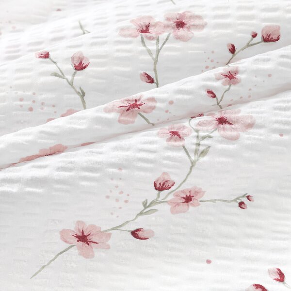 Goldea lenjerie de pat creponată - sakura înflorită 135 x 200 și 40 x 80 cm