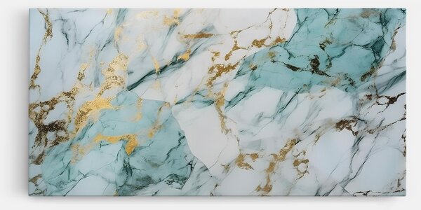 Tablou Canvas, 40x80cm, Dormitor si Living, Abstracte, Marble, Light Green Gold Line