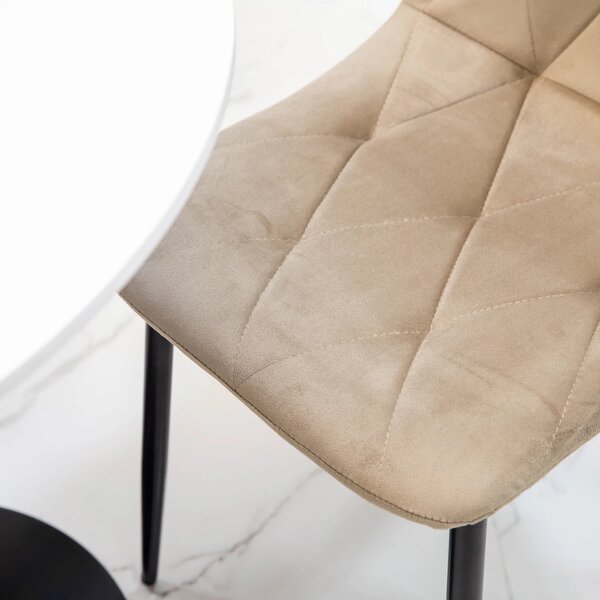 Set masa Innsbruck, DENVER, blat alb si picior negru cu 2 scaune Kobe bej, forma rotunda, 80x73 cm