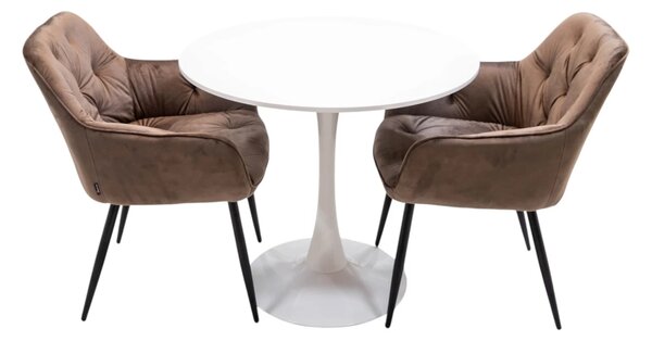Set masa Innsbruck, DENVER, blat alb si picior alb cu 2 scaune Tokyo maro, forma rotunda, 80x73 cm