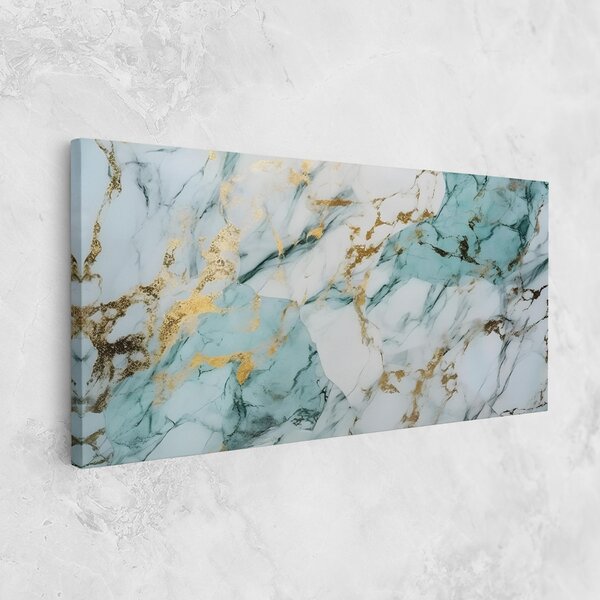 Tablou Canvas, 40x80cm, Dormitor si Living, Abstracte, Marble, Light Green Gold Line