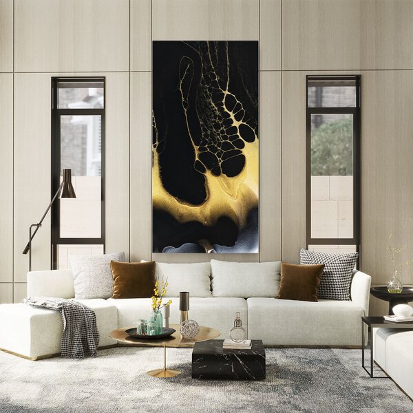 Tablou Canvas, 40x80cm, Dormitor si Living, Abstracte, Marble, Black Golden Marble