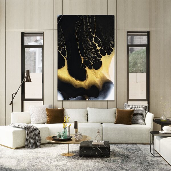 Tablou Canvas, 20x30cm, Dormitor si Living, Abstracte, Marble, Black Golden Marble