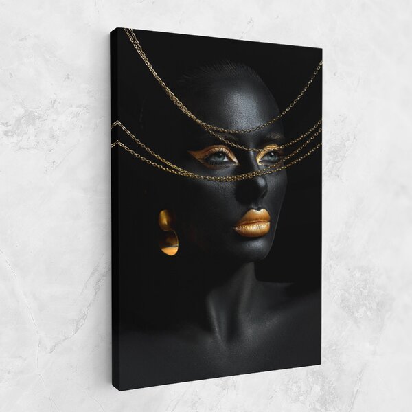 Tablou Canvas, 20x30cm, Dormitor si Living, Femei, Black and Gold, Gold Chain Woman