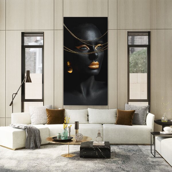 Tablou Canvas, 40x80cm, Dormitor si Living, Femei, Black and Gold, Gold Chain Woman