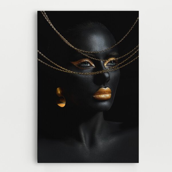 Tablou Canvas, 20x30cm, Dormitor si Living, Femei, Black and Gold, Gold Chain Woman