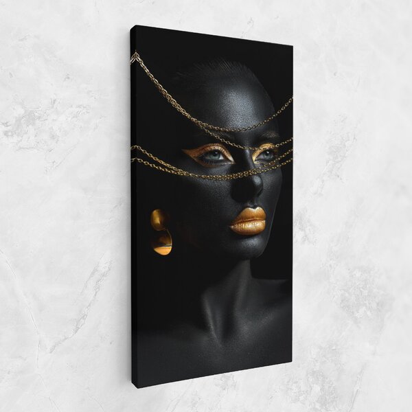 Tablou Canvas, 40x80cm, Dormitor si Living, Femei, Black and Gold, Gold Chain Woman