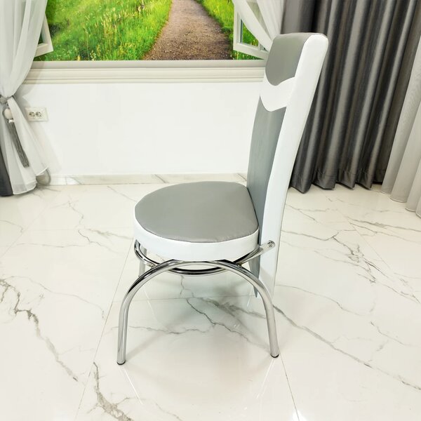 Scaun Venetia, DENVER, piele ecologica gri cu alb, 42x53x99 cm
