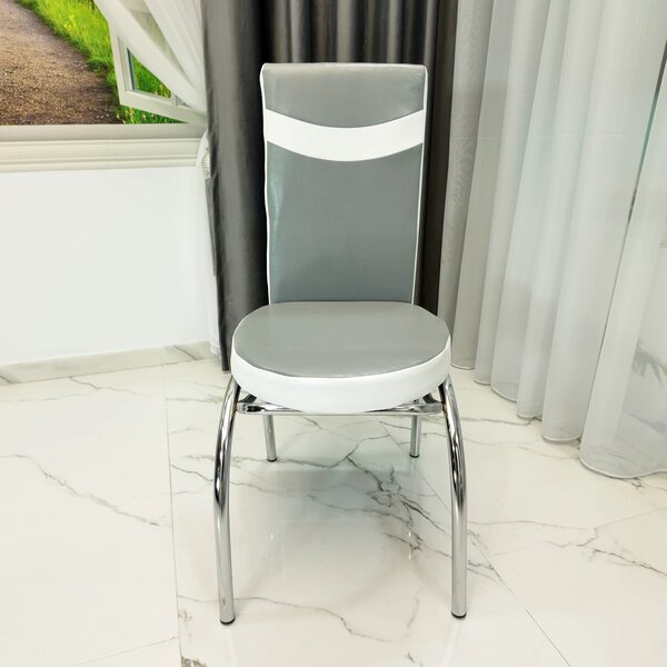 Scaun Venetia, DENVER, piele ecologica gri cu alb, 42x53x99 cm