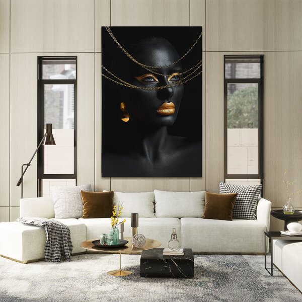 Tablou Canvas, 20x30cm, Dormitor si Living, Femei, Black and Gold, Gold Chain Woman