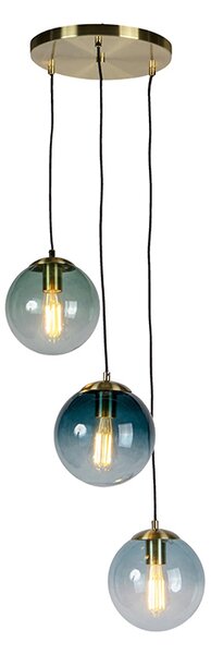 Lampa suspendată inteligentă din alamă, incl. 3 WiFi ST64 cu sticlă albastră - Pallon