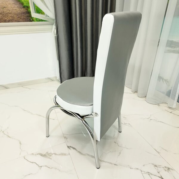 Scaun Venetia, DENVER, piele ecologica gri cu alb, 42x53x99 cm