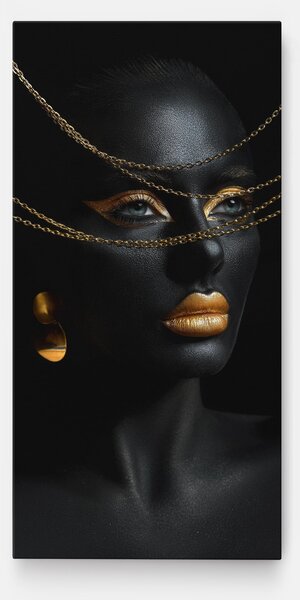 Tablou Canvas, 40x80cm, Dormitor si Living, Femei, Black and Gold, Gold Chain Woman