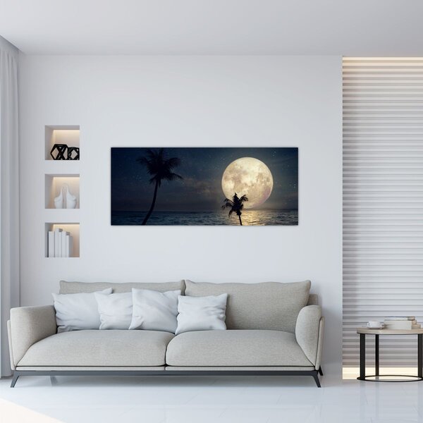 Tablou - Plajă cu lună plină (120x50 cm)