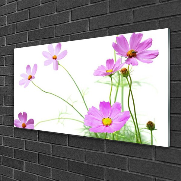 Tablou pe sticla Flori Floral Roz Verde