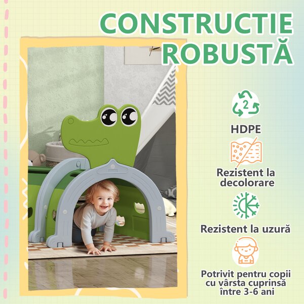 AIYAPLAY Tunel de Joacă pentru Copii 3-6 Ani pentru Târâre și Cățărare, 194x88x92 cm, Verde | Aosom Romania