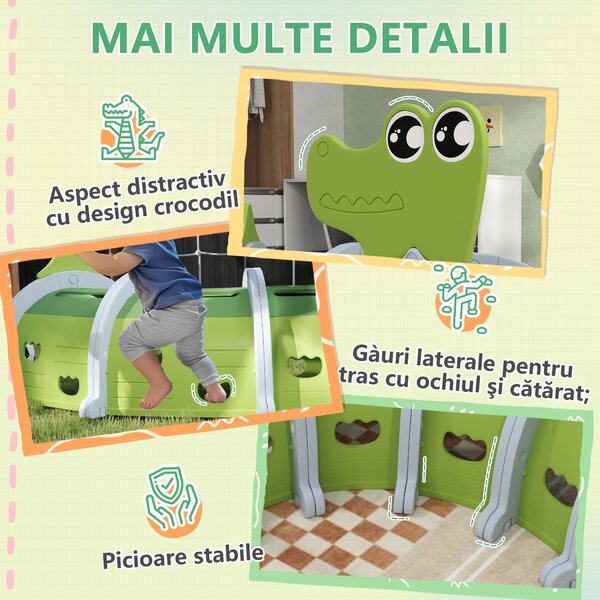 AIYAPLAY Tunel de Joacă pentru Copii 3-6 Ani pentru Târâre și Cățărare, 194x88x92 cm, Verde | Aosom Romania