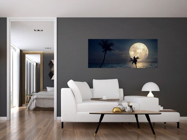 Tablou - Plajă cu lună plină (120x50 cm)