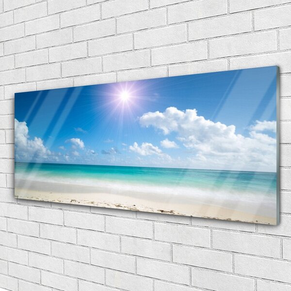 Tablou pe sticla Sea Sun Beach Peisaj Alb Albastru