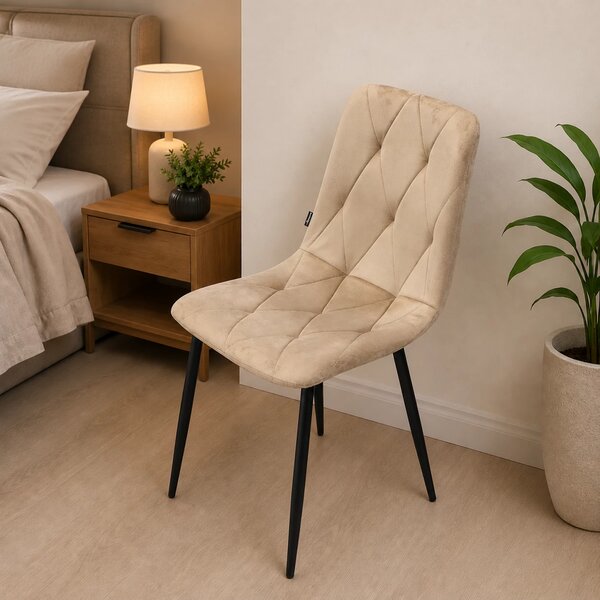 Scaun Kobe, DENVER, catifea bej, picioare metalice negre, 43x55x84 cm