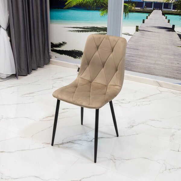 Scaun Kobe, DENVER, catifea bej, picioare metalice negre, 43x55x84 cm