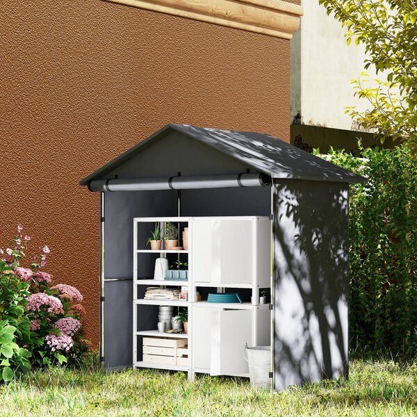 Outsunny Cort Garaj cu Intrare Rulabilă, Corzi și Țăruși, 1.1x2 m, Gri Închis | Aosom Romania