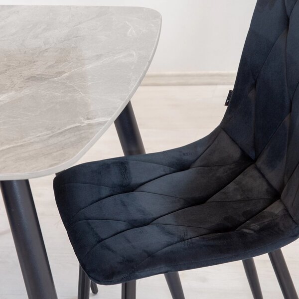 Set masa Viena gri cu 4 scaune Kobe negru, DENVER, blat ceramica, picioare negre, 120x80 cm
