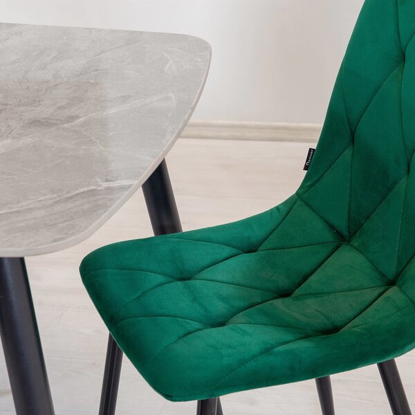 Set masa Viena gri cu 4 scaune Kobe verde, DENVER, blat ceramica, picioare negre, 120x80 cm