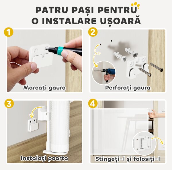 Poartă Retractabilă PawHut 140cm Albă | Aosom Romania