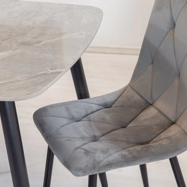 Set masa Viena gri cu 4 scaune Kobe gri, DENVER, blat ceramica, picioare negre, 120x80 cm