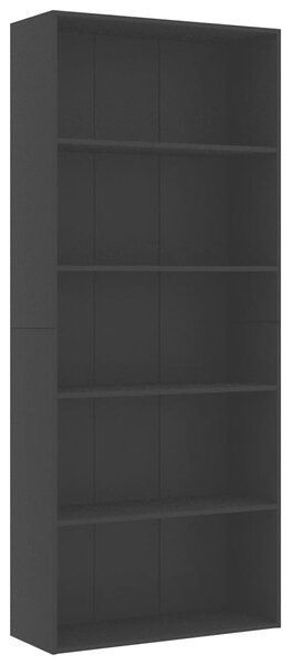 Bibliotecă cu 5 rafturi, negru, 80 x 30 x 189 cm, PAL
