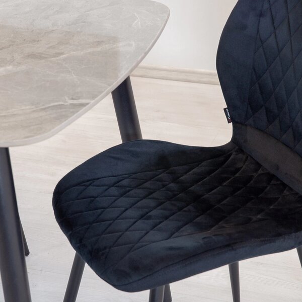 Set masa Viena gri cu 4 scaune Goteborg negru, DENVER, blat ceramica, picioare negre, 120x80 cm