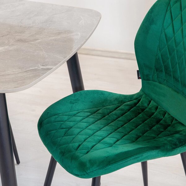 Set masa Viena gri cu 4 scaune Goteborg verde, DENVER, blat ceramica, picioare negre, 120x80 cm