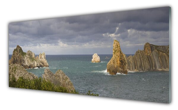 Panou sticla bucatarie Sea Rocks Peisaj Gri Albastru Verde