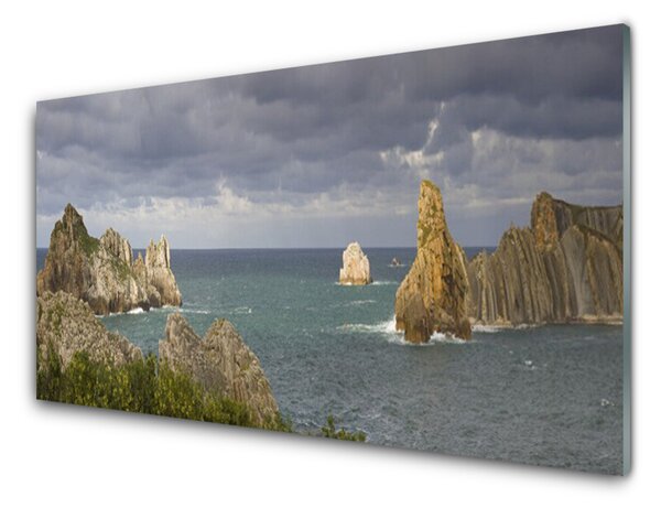 Panou sticla bucatarie Sea Rocks Peisaj Gri Albastru Verde