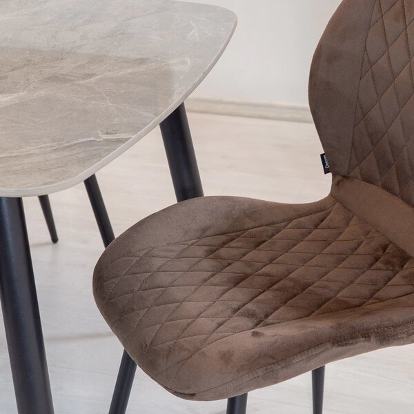 Set masa Viena gri cu 4 scaune Goteborg maro, DENVER, blat ceramica, picioare negre, 120x80 cm