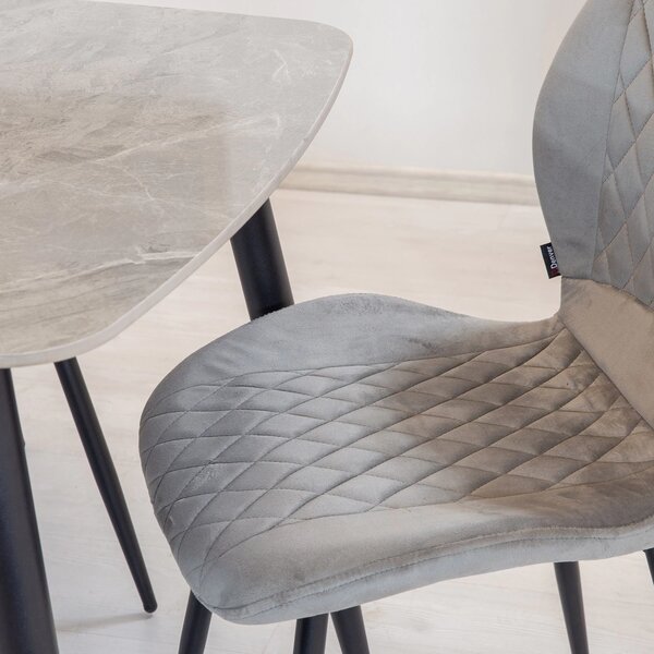 Set masa Viena gri cu 4 scaune Goteborg gri, DENVER, blat ceramica, picioare negre, 120x80 cm