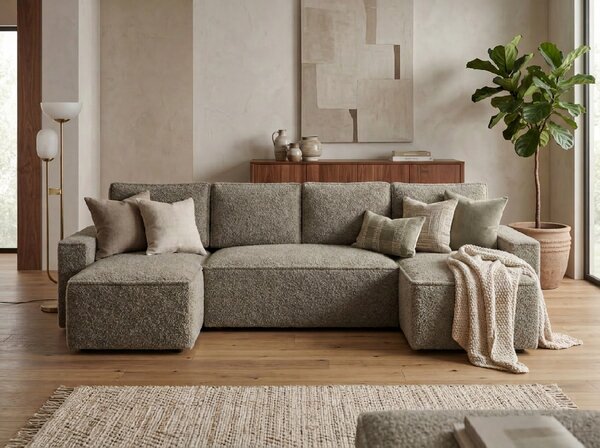 Canapea extensibila in forma de U SMART BOUCLE, gri-maro, 303x143 cm