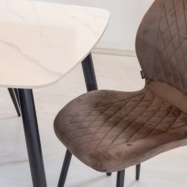 Set masa Viena alba cu 4 scaune Goteborg maro, DENVER, blat ceramica, picioare negre, 120x80 cm