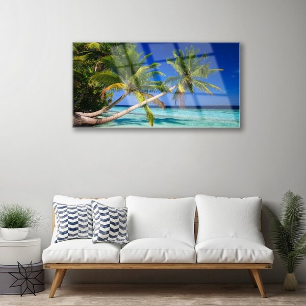 Tablou pe sticla Palm Tree Sea Peisaj Verde Albastru Maro