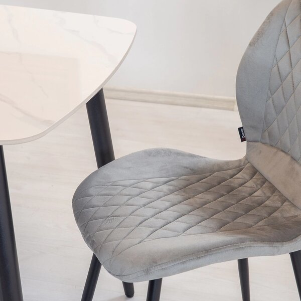 Set masa Viena alba cu 4 scaune Goteborg gri, DENVER, blat ceramica, picioare negre, 120x80 cm