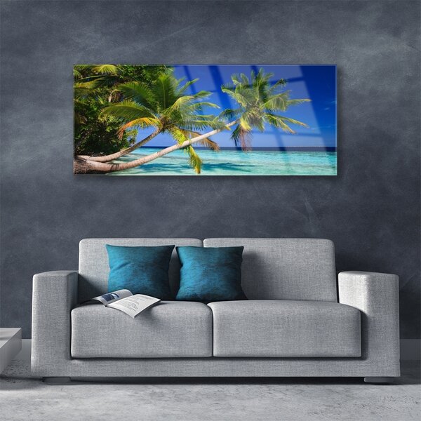 Tablou pe sticla Palm Tree Sea Peisaj Verde Albastru Maro
