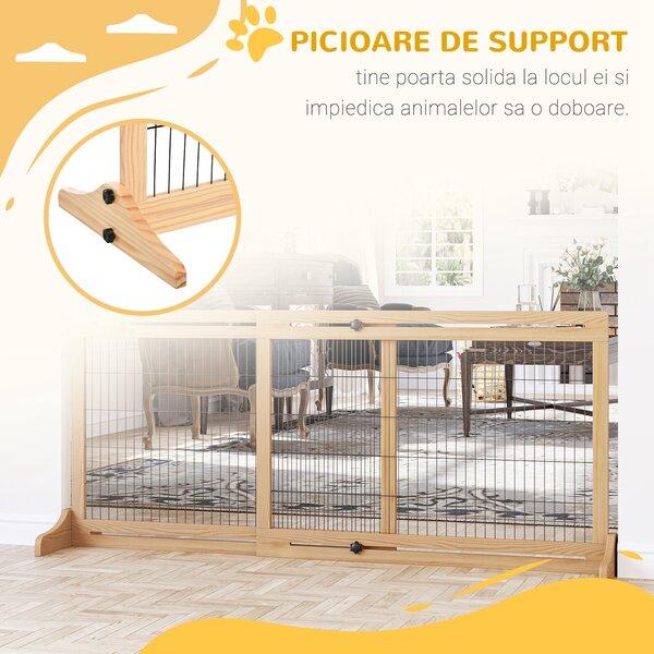PawHut Poarta Extra Lata Independenta de 183x36x70cm pentru Animale de Companie, cu Lungime Reglabila, Bariere pentru Casa, Usa, Hol, Natur