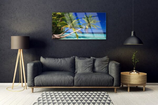 Tablou pe sticla Palm Tree Sea Peisaj Verde Albastru Maro